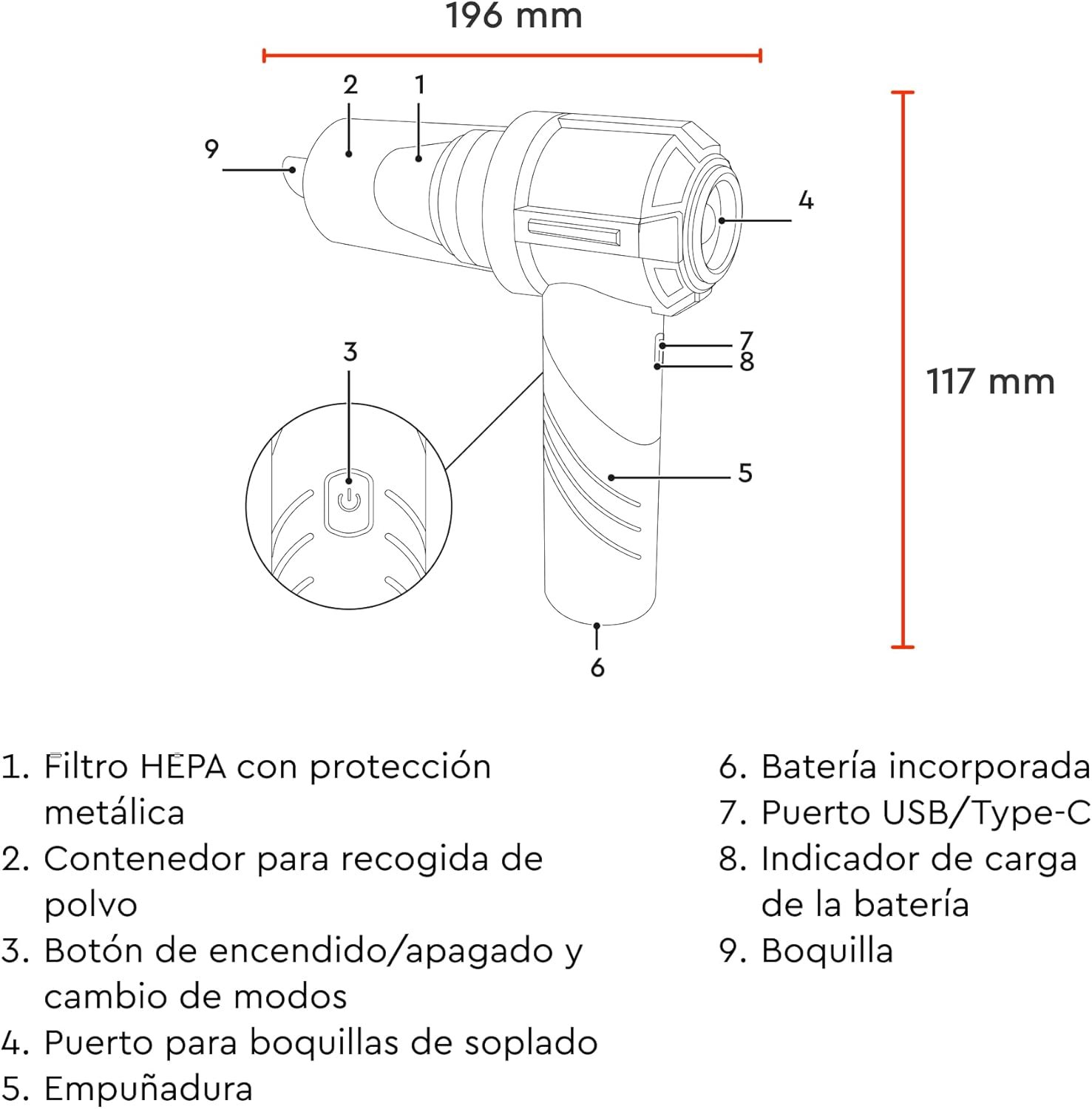 Aspirador de Mano Potente sin Cable 120W Dnipro-M VC-10BC - Imagen 6