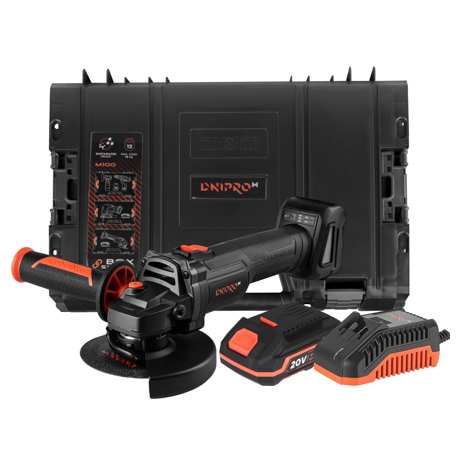 Amoladora inalámbrica Dnipro-M DGA-201BC Ultra +  Batería Dnipro-M BP-240 + Cargador FC-230 + Caja S-Box M100