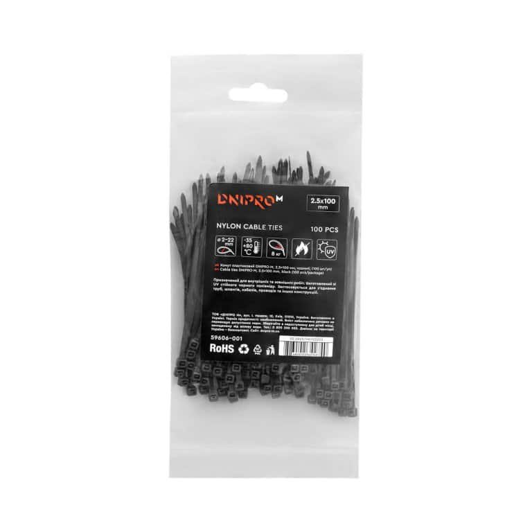 Brida plástica Dnipro-M negra 2,5 mm x 100 mm (100 uds.)