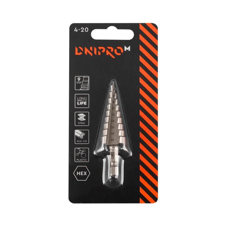Broca escalonada Dnipro-M P6M5 vástago hexagonal 4-20 mm