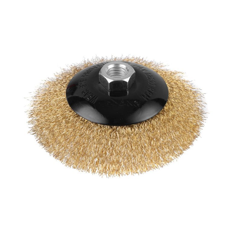 Cepillo metálico Dnipro-M K125-L cónico, alambre de latón ondulado 125 mm