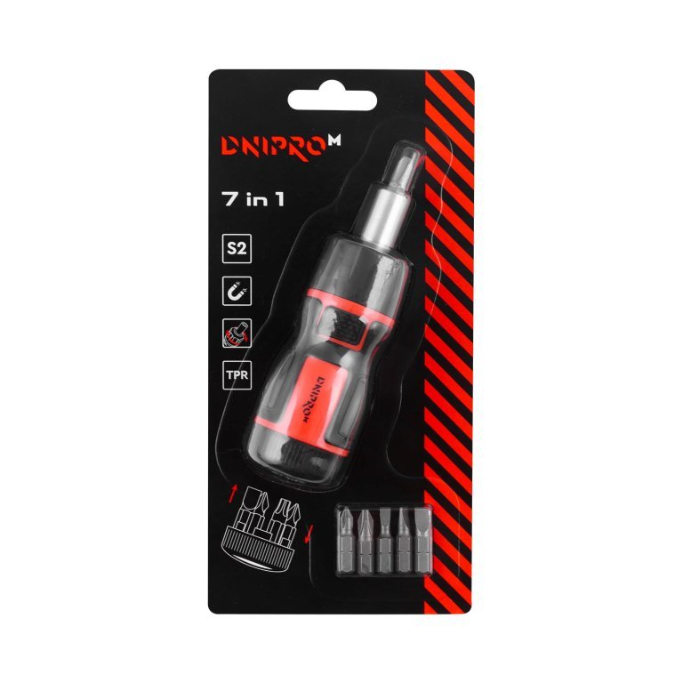 Destornillador Dnipro-M reversible con carraca S2 (7 uds.)