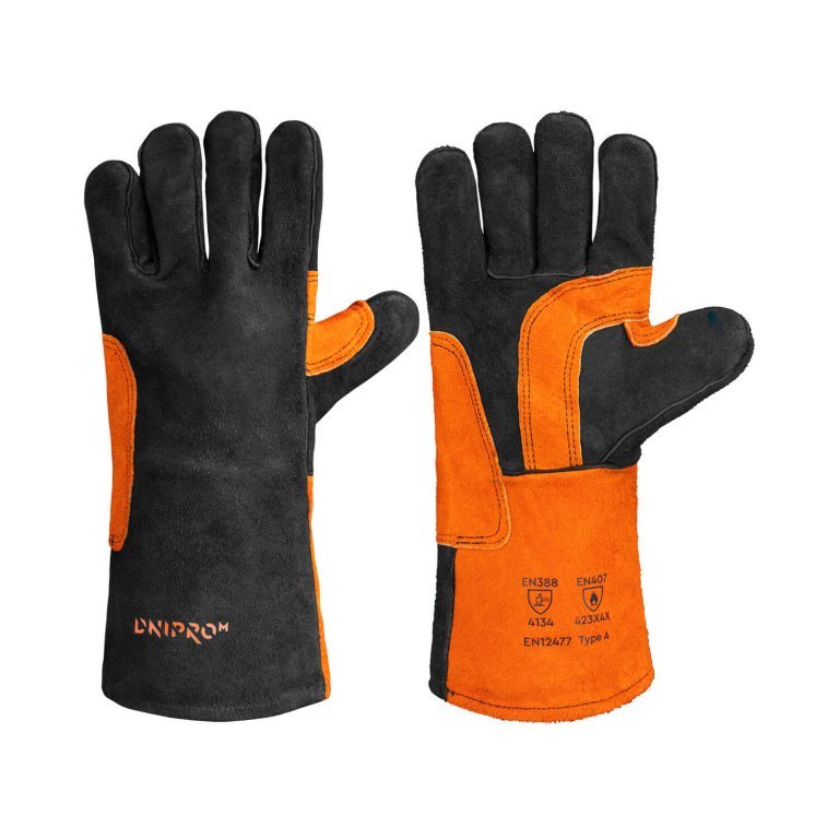 Guantes de soldador Dnipro-M negro-naranja, reforzados con forro