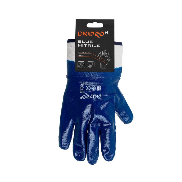 Guantes de trabajo Dnipro-M Blue nitrile resistentes a aceites y combustibles