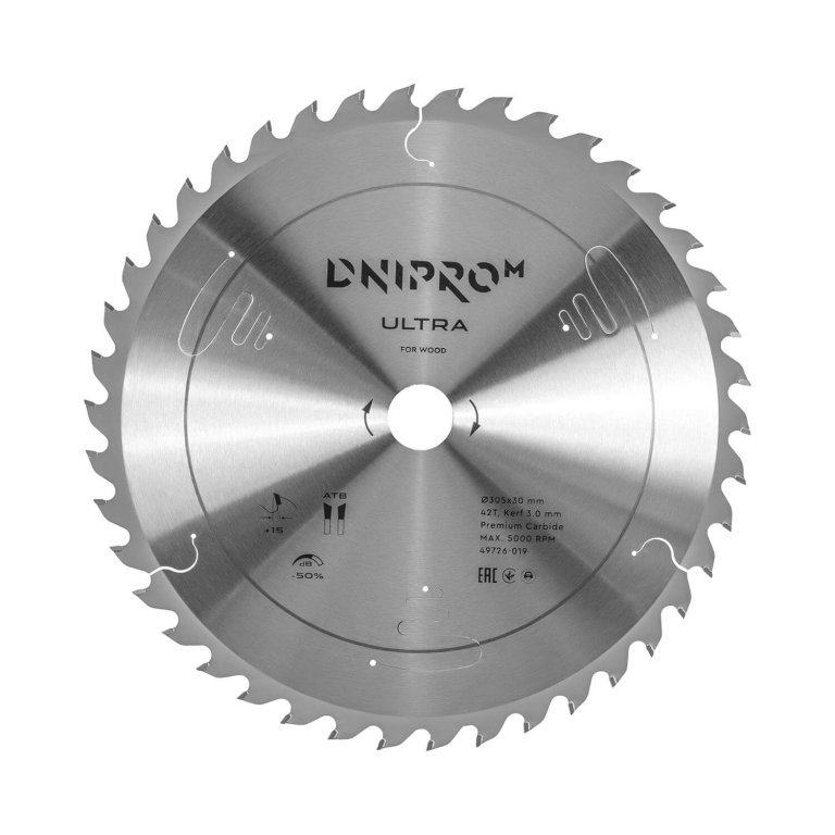 Hoja de sierra Dnipro-M ULTRA 305 mm 30 25,4 65Mn 42T (para madera)