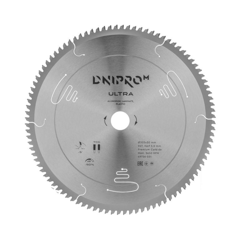 Hoja de sierra Dnipro-M ULTRA 305 mm 30 25,4 65Mn 96T (aluminio, laminado, plástico)
