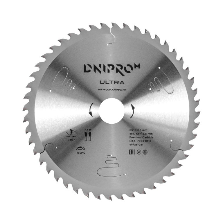 Hoja de sierra circular ULTRA 210×30/25.4x48T, K2.8, 65Mn (para madera, tableros de partículas)