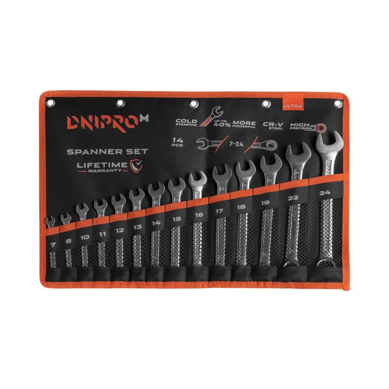 Juego de llaves combinadas Dnipro-M ULTRA en estuche (7–24 mm) 14 uds.