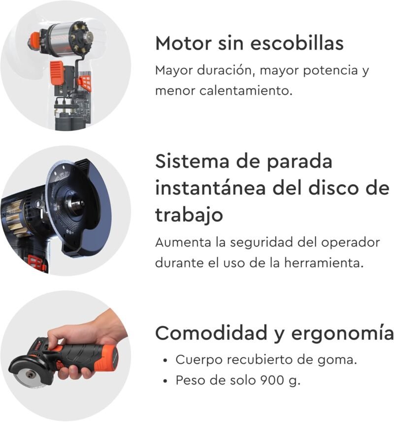 [KIT MINI AMOLADORA]  Amoladora inalámbrica Dnipro-M CG-12BC Ultra + Batería recargable BP-122 (x2 uds) + Cargador + 3 discos - Imagen 6