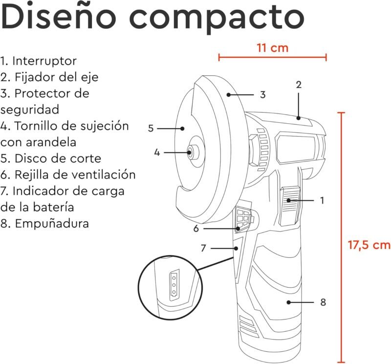[KIT MINI AMOLADORA]  Amoladora inalámbrica Dnipro-M CG-12BC Ultra + Batería recargable BP-122 (x2 uds) + Cargador + 3 discos - Imagen 3
