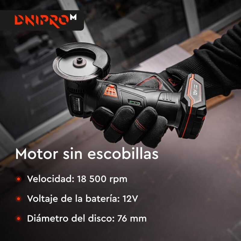 [KIT MINI AMOLADORA]  Amoladora inalámbrica Dnipro-M CG-12BC Ultra + Batería recargable BP-122 (x2 uds) + Cargador + 3 discos - Imagen 4