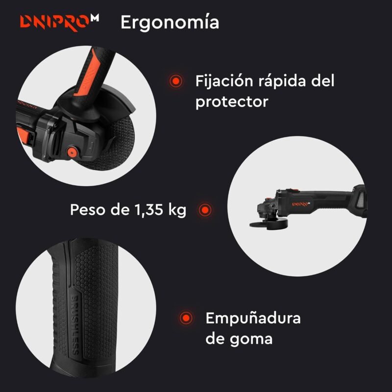 [KIT AMOLADORA 8500 rpm] Amoladora inalámbrica Dnipro-M DGA-201BC Ultra + Batería 4 A/h + Cargador 3A + Maletin - Imagen 2