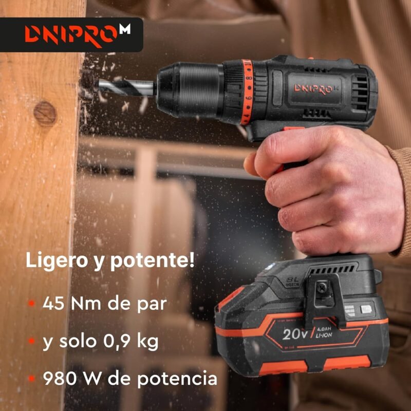 [KIT PERCUTOR] Taladro atornillador Dnipro-M CD-201HBC Compact + Batería BP-220 x2 uds. + Cargador FC-230 + Juego Dnipro-M (41 uds.) + Maletin - Imagen 6