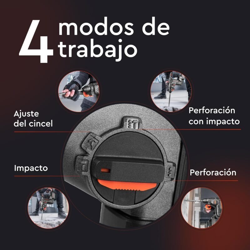[KIT PERFORADOR 2.5J]  Martillo perforador a batería Dnipro-M DHR-202BC ULTRA + Batería 4 A/h + Cargador 3A + Maletin - Imagen 4