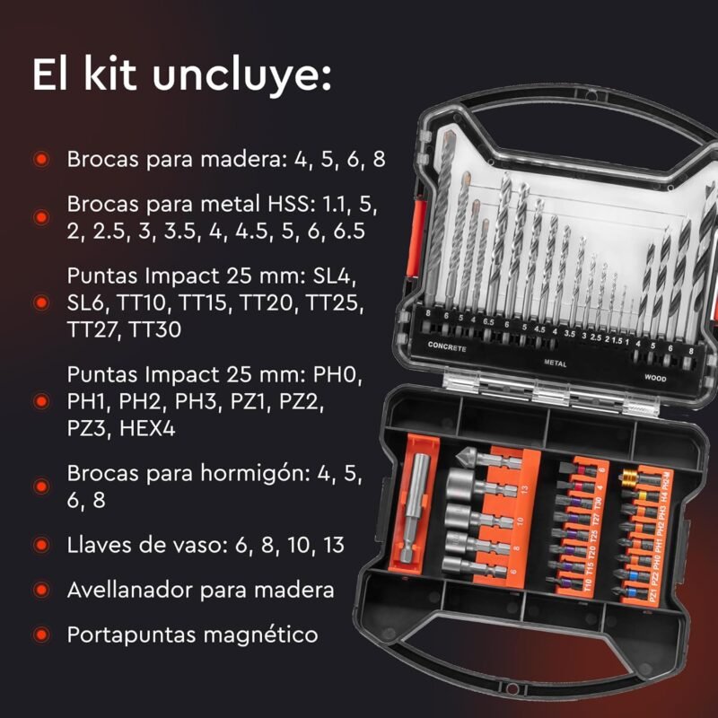 [KIT PERCUTOR] Taladro atornillador Dnipro-M CD-201HBC Compact + Batería BP-220 x2 uds. + Cargador FC-230 + Juego Dnipro-M (41 uds.) + Maletin - Imagen 7