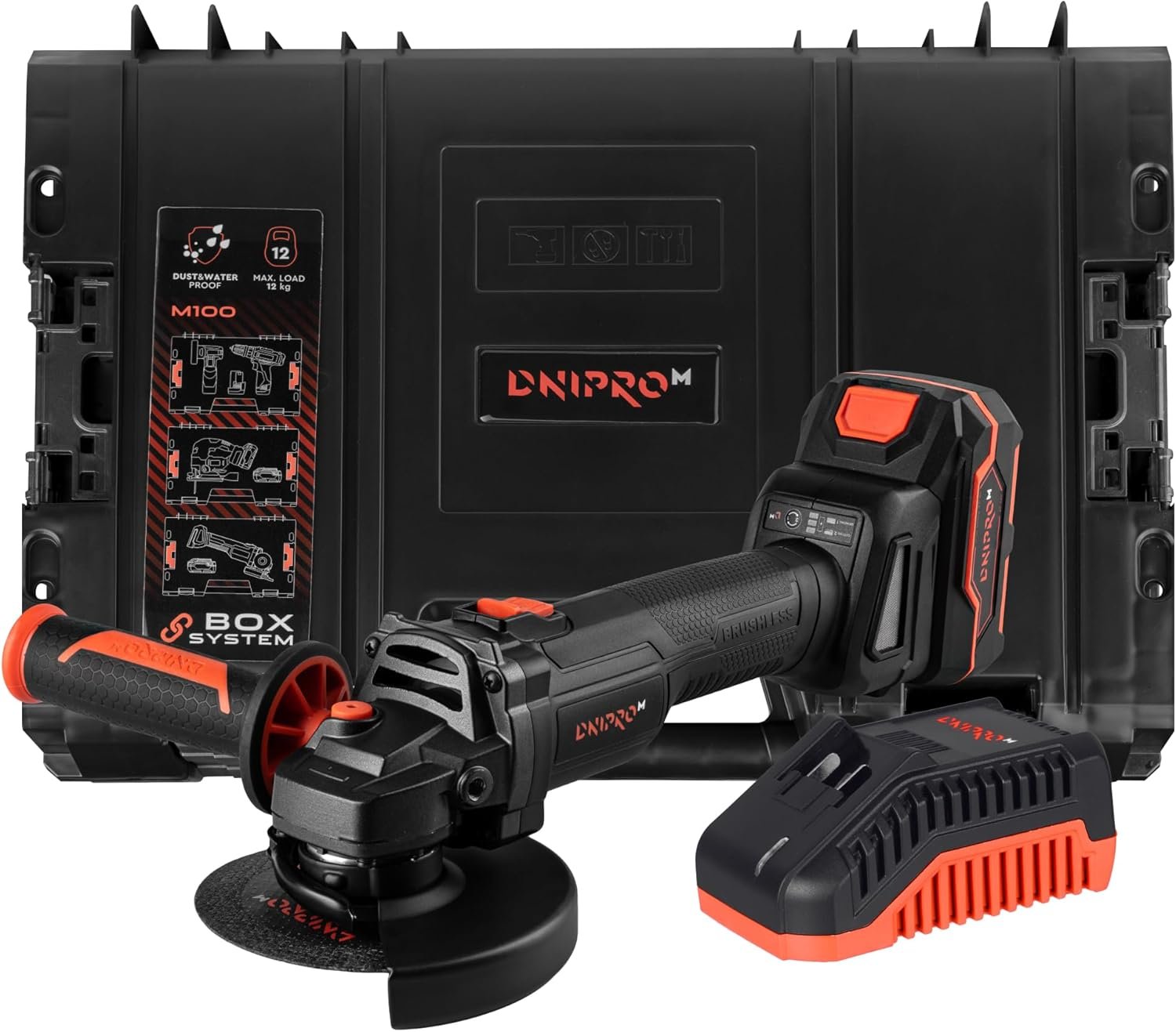 [KIT AMOLADORA 8500 rpm] Amoladora inalámbrica Dnipro-M DGA-201BC Ultra + Batería 4 A/h + Cargador 3A + Maletin
