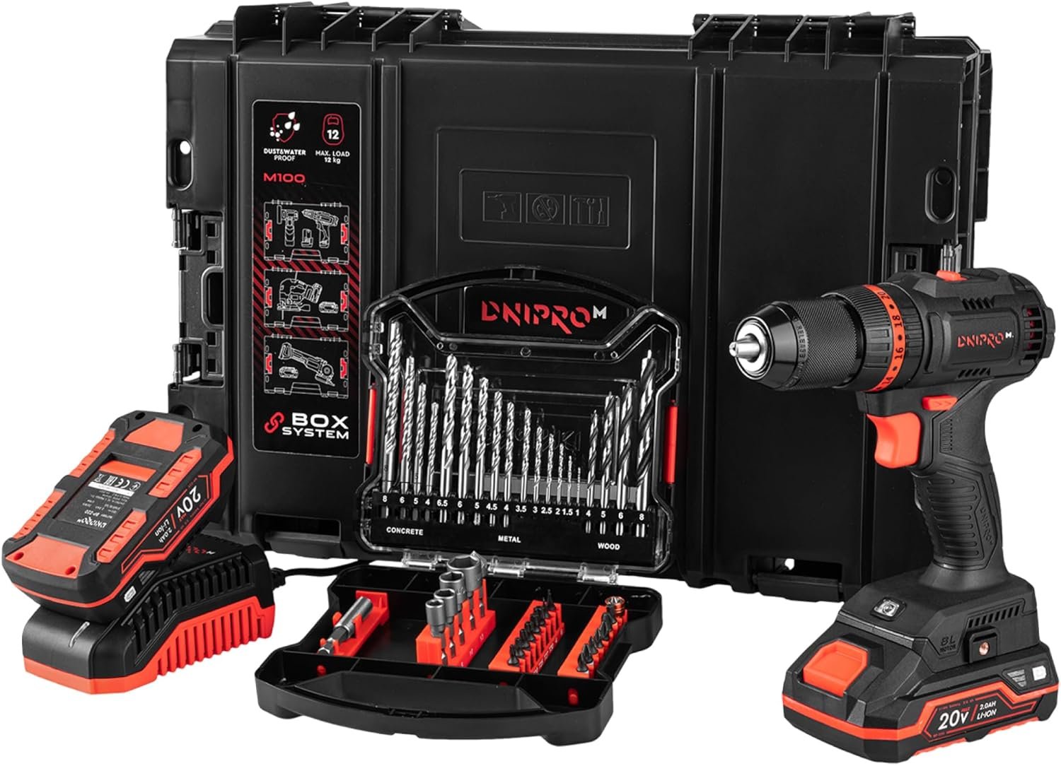 [KIT PERCUTOR] Taladro atornillador Dnipro-M CD-201HBC Compact + Batería BP-220 x2 uds. + Cargador FC-230 + Juego Dnipro-M (41 uds.) + Maletin