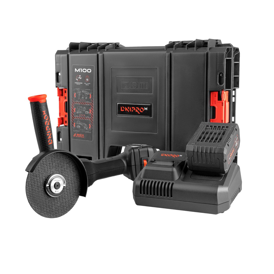 Amoladora angular inalámbrica Dnipro-M DGA-202SBC +  Batería  8 Ah +  Cargador 8A +  Maletin M100
