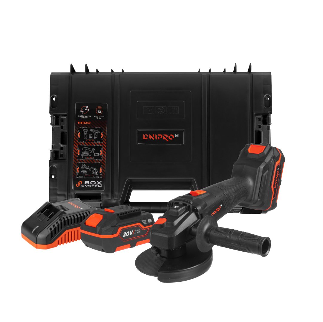 Amoladora angular inalámbrica Dnipro-M DGA-200BC ULTRA +  Batería 4 A/h (2 uds.) + Cargador 3 A + Maletin