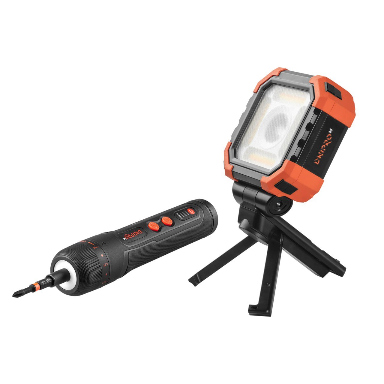 Kit de Herramientas Inalámbricas Dnipro-M – Atornillador CSD-40X y Linterna ULTRA CFL-36M para Hogar, Taller y Exterior