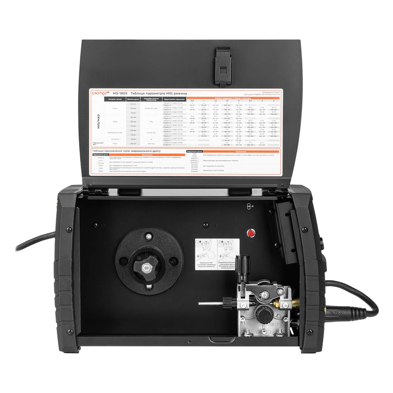 Kit de Soldadura Profesional Dnipro-M MIG/MMA MG-18DX (170A) – Inversor Semiautomático con Máscara WM-39N, Amoladora Angular 1200W, Guantes de Soldador y Alambre E71T-GS 0.8 mm (1 kg) - Imagen 7