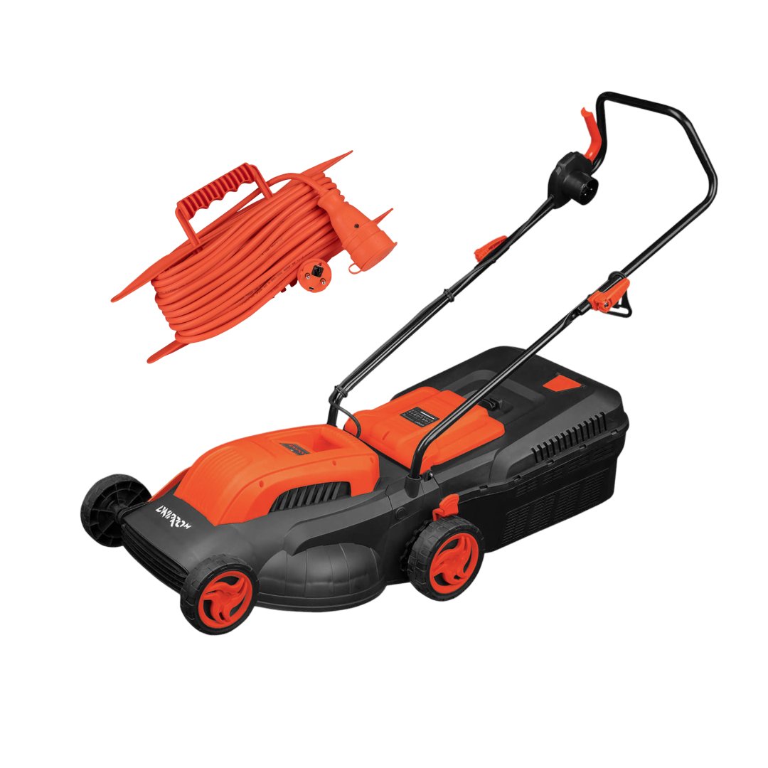 Kit Dnipro-M para Jardín – Cortacésped Eléctrico 38 + Cable de Extensión 15 m (3×1.5 mm²) para Uso Exterior