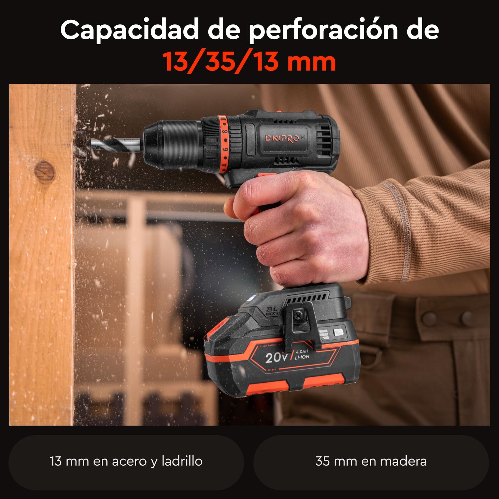 Kit Taladro atornillador CD-201HBC, soplador DCB-203BC Dnipro-M, cargador FC-230 y batería BP-240 20V 4Ah - Imagen 4